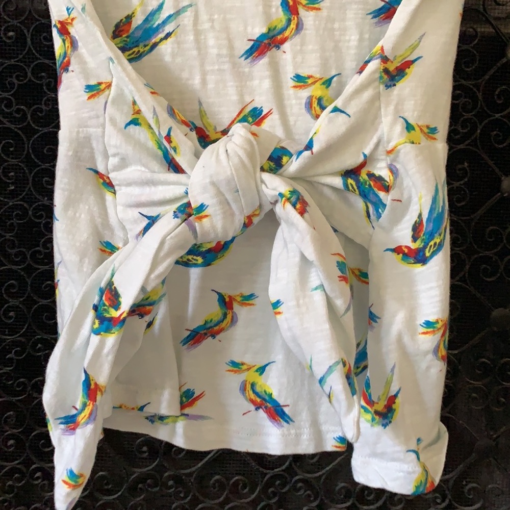 Meadow Rue by Anthropologie White Rainbow Pajaro Bird Print Tee Shirt Small NWOT - Picture 5 of 16